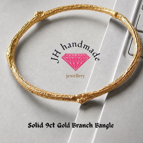 9ct solid gold branch bangle - solid,